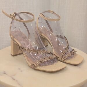 Woven Sandals With Flower Accented Straps